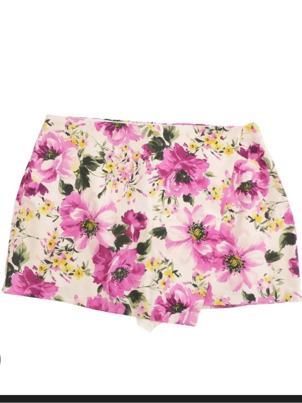 Abercrombie & Fitch White Mini Skort with Magenta Floral Print